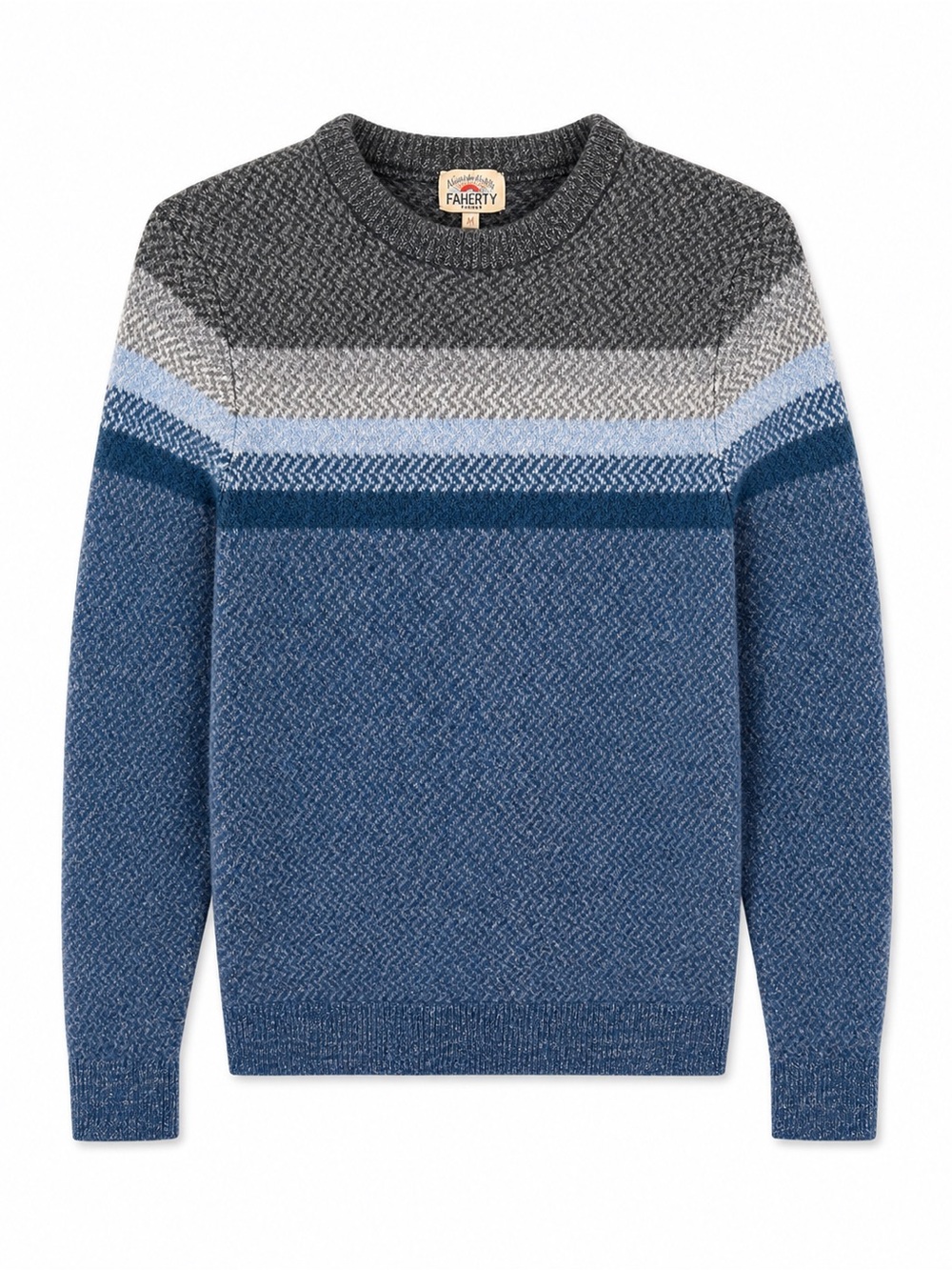Faherty ExtraFine Merino Wool Men's Blue and Gray Striped Crewneck Sweater Sz S